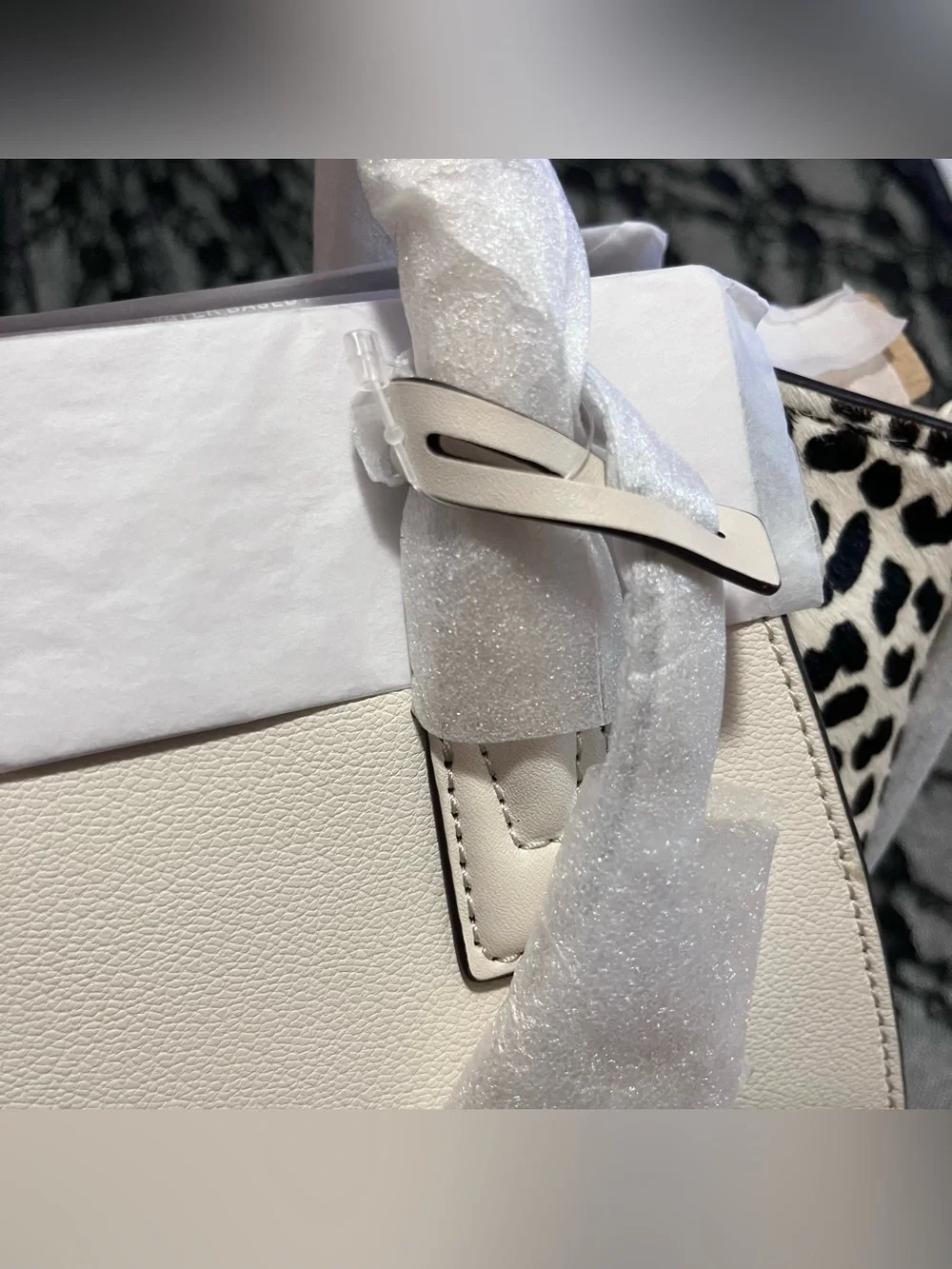 Michael Kors Avril Small Satchel Cream Leather Cheetah Calf Hair NWT Crossbody